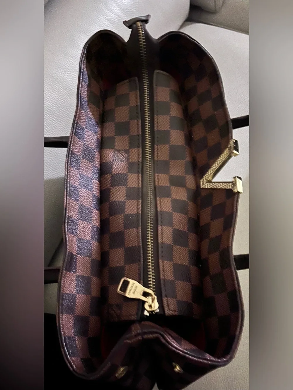 Super nice iconic logo satchel with brown checkered Monogram design